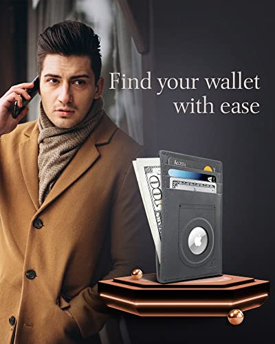 Image of Access Denied AirTag Holder Slim Wallet Genuine Leather RFID Blocking Gifts For Men, Crazyhorse Black, Minimalist