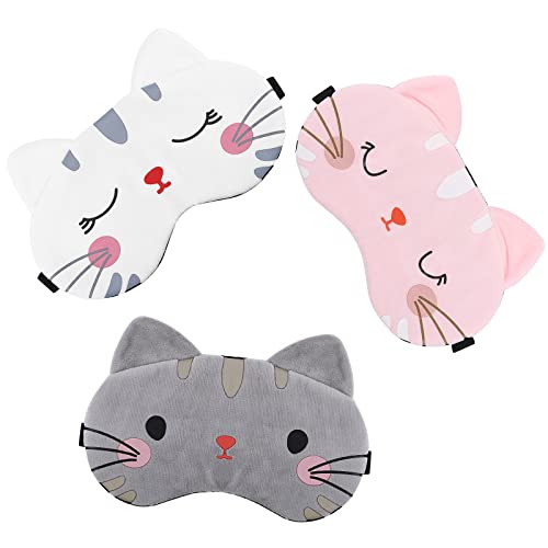 Lusofie 3 Piezas Antifaz para Dormir para Niños Antifaz Dormir de Gato de Dibujos Animados con Correas Ajustables Antifaz Suave para Dormir Antifaz para Ojos Antifaz para Dormir para Adultos Viajes