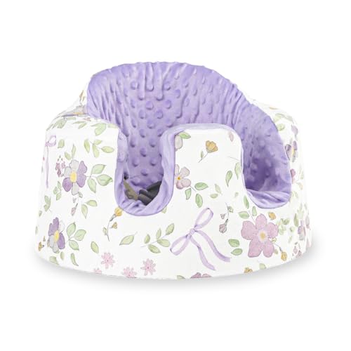 SWESEN Seat Cover Compatible with Bumbo and Nuby Seat, Ultra Soft Minky Bumbo Floor Seat Cover, Removable Cover for Baby Seat, Easy to Install & Remove, Seat Not Included (Purple Floral)