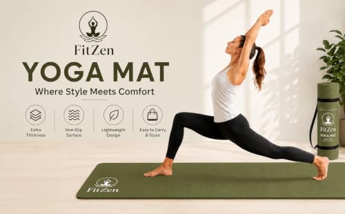 Image of Yoga Mat for Women and Men 6mm with Carry Strap EVA Material Extra Thick Exercise Mat for Workout Yoga Fitness Pilates and Meditation, Anti Tear Anti Slip For Home & Gym Use (Olive, 6mm)