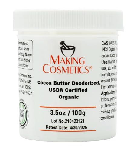 MakingCosmetics.com Cocoa Butter Deodorized, USDA Certified Organic - 3.5oz / 100g