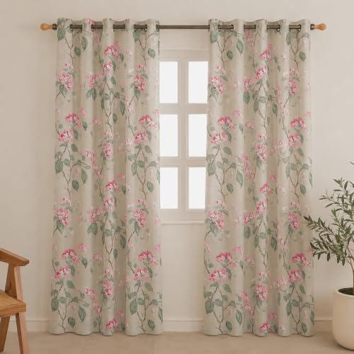 Image of Clasiko Cotton Sheer Curtain Set of 2 | 54x60 Inches /5 Feet | Linen Texture | Rose Blush | 40% Light Filtering | 54x60 Inches | Printed Window Curtain for Living Room, Bedroom