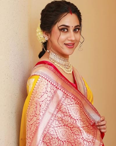 Image of Women's Soft Semi Silk Banarasi Saree and Unstitched Blouse Piece with Jacquard Zari Woven Stylish | Traditional sarees for women