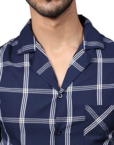 Image of B STORIES Men's 100% Cotton Full Sleeve PJ Set - Checkered Nightwear Set | Soft Loungewear | Comfortable Sleepwear | Stylish Casual Home Wear Shirt & Pant (S-XXL)
