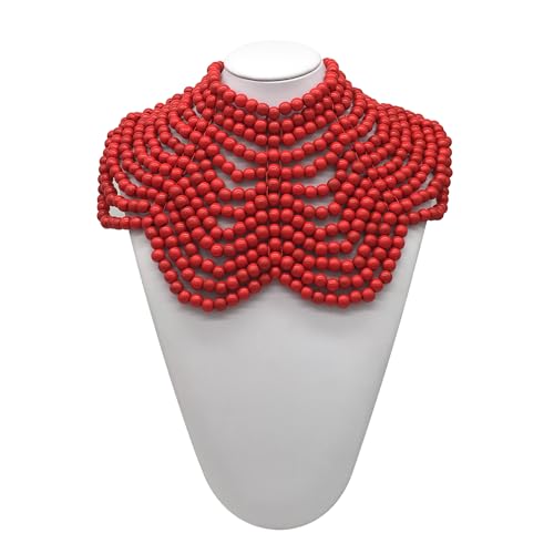 Jhwzaiy Statement African Jewelry Chunky Colorful Wood Beaded Necklaces For Women Strands Big Bib Choker Collar Multi Color Layered Cluster Tassel Wooden Bead Necklace Handmade Fashion Costume Accessories, thumb #2