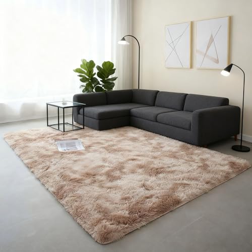 Tapis de salon lavable et antidérapant shaggy beige doux