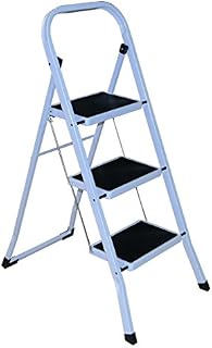 Harewood 3 Step Ladder - Foldable Metal Ladder with Rubber Anti Slip Tread Mats