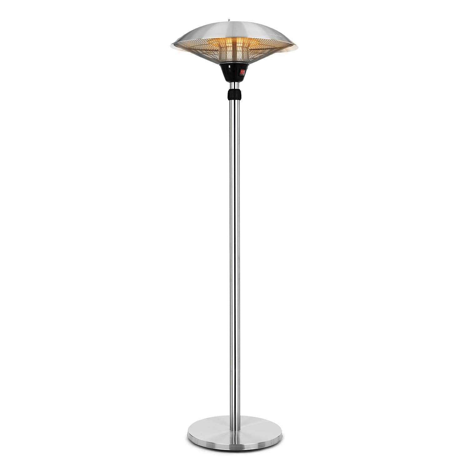 blumfeldt Heat Guard calefactor de pie - Calefactor de pie de 900, 1200 y 2100 W en 3 niveles, radiador infrarrojo regulable en altura, resistente a la intemperie, de aluminio, cable 1,8 m, plata