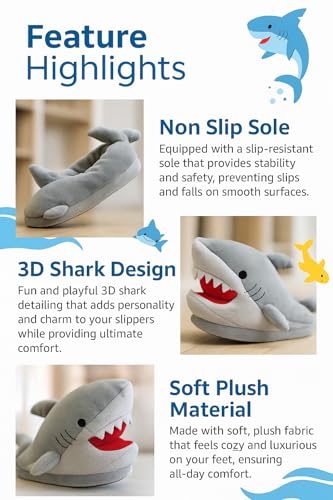 Shark Slippers for Woman - Plush Animal Slippers for Men, Cozy Funny4