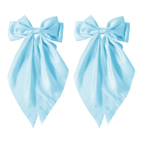 2PCS Baby Blue Hair Bows with Long Tail Large Hair