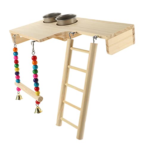 ORFOFE 1 セット オウムの プラットホーム 外部フィーダー用鳥 オウムの止まり木 自動オウム給餌器 鳥の止まり木 装飾オウムスタンド オウム遊び場 鳥かご 鳥のはしご 木製