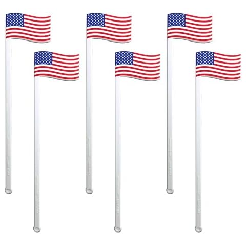 Coffee and Cocktail Stirrers, Reusable Plastic Drink Stirrer Sticks, 24Swizzle Sticks, Use as Cocktail Garnish or Cocktail Mixers, American Flag Patriotic, 4th of July, Decoration & Bar Supply, 6inch Cover