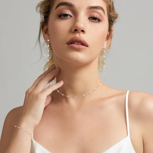 Image of Zeffy Gold Pearl Necklace for Women, Dainty 14K Gold /Silve Plated Layered Pearl Choker Pearl Earrings Pearl Bracelets Wedding Trendy Gold Jewelry Set for Women Gifts