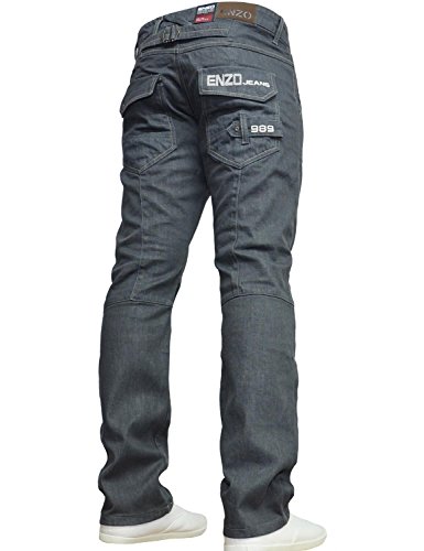 Enzo Jeans para Hombre, Color Azul, Lavado Recto, Todos los tamaños y Cintura Gris - Gris Lavado 36W/34L