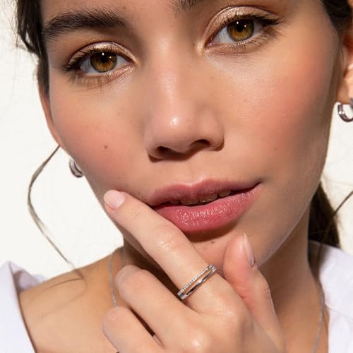 Duo Ring | Natural White Diamond 18 pc | White Rhodium | 925 Sterling Silver | 4.80 x 1.40 mm3