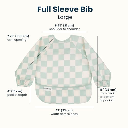 Image of Tiny Twinkle Long Sleeve Bib for Babies & Toddlers | Waterproof Smock Bib for Eating | Machine Washable & Mess-Proof Feeding Essentials | Newborn Shower Gift (Checkers Sage, 2-4Y)