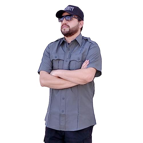 First Class 4 Pocket Hidden Zipper Uniform Security and Law Enforcement BDU Zipper Closure Short and Long Sleeves (Short Sleeve Gray, X-Large)