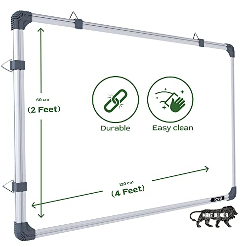 Image of GOSHU Non Magnetic 2 feet x4 feet Double Sided White Board and Chalk Board Both Side Writing Boards Includes Non-Magnetic Duster, One Black Ink Marker and 30cm Scale (2x4 feet, Pack of 4 Items)