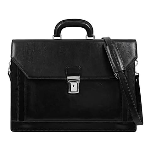 Time Resistance Leather Briefcase Shoulder Laptop Bag Business Attache Large Light Black Cover