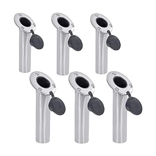 White Water 56136SP-6PK Stainless Steel, Fishing Boat Rod Holder for Rails, with Black Liner and Cap, 30 Degrees (6PK)