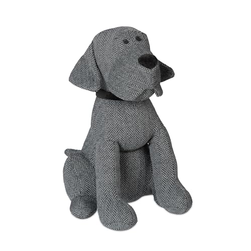 Relaxdays Türstopper Hund, dekorativer Türpuffer, für Boden, stehend, gefüllt, innen, 33 cm hoch, Stoff Türsack, grau, 1 Stück