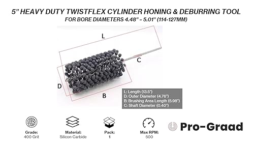 Image of 5 inch 400 Grit Silicon Carbide HD TwistFlex Cylinder Hone, Fits 4.48 inch- 5.01 inch
