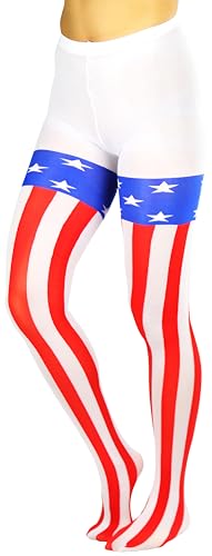 Image of ToBeInStyle Women's Superhero Superwoman American Flag Opaque Tights Costume Pantyhose