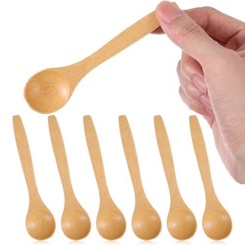 Shimmeroo 6PCS Bamboo Spoons, Mini Wooden Spoons 5.12 Inch, Multi-purpose Small Teaspoons for Condiments Spices Honey Ice Cream Coffee Kitchen & Serving Utensils