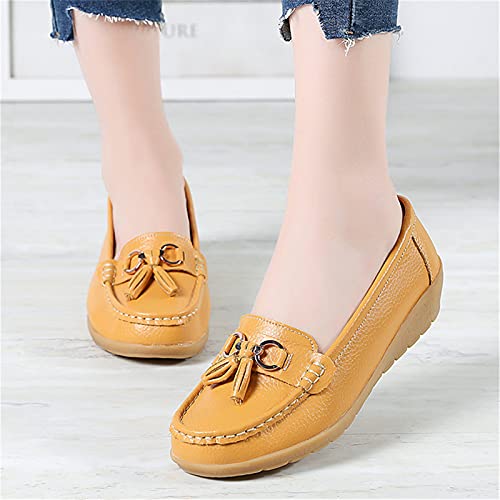 Image of Women Loafers Leather Rubber Sole Slip On Walking Flats Casual Moccasin Boat Shoes