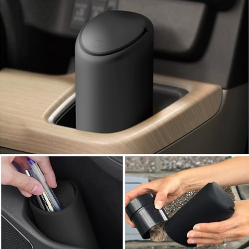 Image of 1 PC Car Trash Can with Lid, 6.29 inch x 2.55 inch Portable Trash Can, Waterproof Mini Storage Box, Multifunctional Vehicle Decoration, Universal for Most Cars, Trucks, SUVs, Vans (Black)