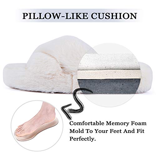 DL Fluffy Womens House Slippers Cross Band Open Toe, Soft Plush Fleece Bedroom Slippers Women Memory Foam, Comfy Fuzzy Slip On Non-Slip Womens Slippers Indoor Leopard Size4