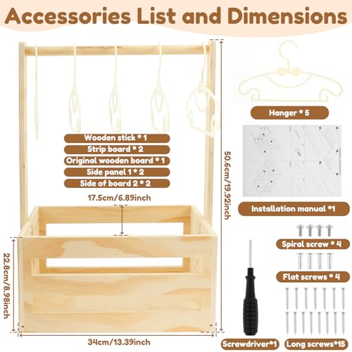 Holz Baby Geschenk Korb 34x22,8x17,5cm Holz Babyparty Schrank mit Griff und 5 Kleiderbügel Babyparty Korb Kleiderschrank für Geburtstage Weihnachten Neue Eltern Babypartys