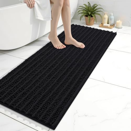 Image of Arotive Luxury Bathroom Runner Rugs 47x17, Extra Soft Thick Absorbent Shaggy Chenille Bath Rugs, Machine Wash Dry, Bath Mats for Bathroom Floor, Tub and Shower, Home Decor Accessories, Black
