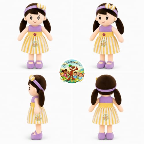 Image of Cute Doll 45 cm for Kids, Soft Plush Doll with Stylish Dress, Huggable Stuffed Toy for Girls and Boys, Birthday Gift, Room Decor, Pretend Play & Purple Soft Toy