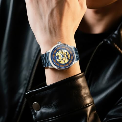 Image of OLEVS Automatic Watches for Men 43MM Skeleton Large Dial 3Hand Self Winding Watch Stainless Steel Dress Luxury Mechanical Waterproof Luminous Wirst Watch Gift