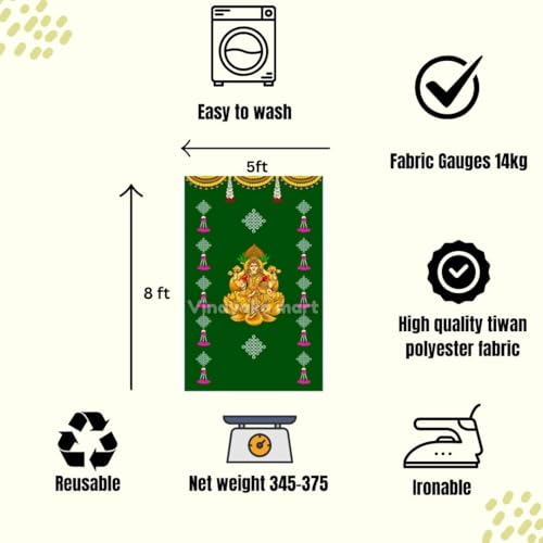 Image of varalakshmi Pooja Decoration Backdrop | laxmi Cloth backdrops with Toran Design puja Decoration Backdrop Cloth, Size 8x5 feet | varalakshmi Background | laxmi Devi Backdrop Cloth