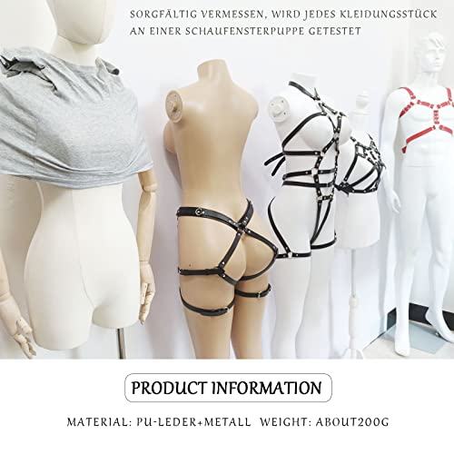 BDSMYEE Leder Harness, BDSM Dessous, BH Body Harness, Sexy Outfit für Damen, Domina, Rave, Fetisch Kleidung (F)