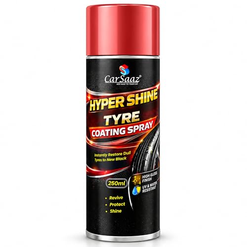 Image of CAR SAAZ Hyper Shine Tyre Coating Spray 250ml | Enhances Tyre Life, Restores Dull & Faded Tyres, Hydrophobic Protection | Long Lasting Gloss, Dressing Spray, Restore, Protect & Shine