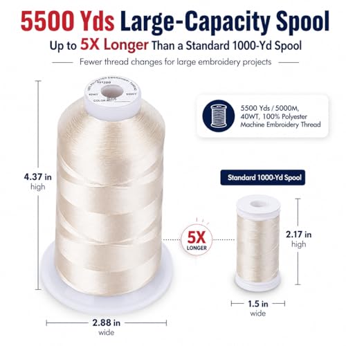 Image of Simthread Embroidery Machine Thread 5000M 40WT Polyester, Antique Lace S005 | 5000M 40WT polyester thread feeds smoothly for home or commercial embroidery projects.