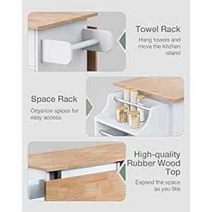 Kitchen Island on Wheels Kitchen Cart with Rubber Wood Top, Mobile Kitchen Island with Double Storage Cabinet and Drawers, Table (White) Kitchen Island on Wheels Kitchen Cart with Rubber Wood Top Mobile Kitchen Island with Double Storage Cabinet and Drawers Table White