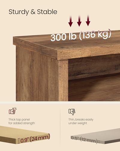 Image of VASAGLE Shoe Bench, Storage Bench, 6 Compartments, Adjustable Shelves, for Living Room, Entryway, Dorm, 11.6 x 39.4 x 19.7 Inches, Honey Brown ULSB036K01