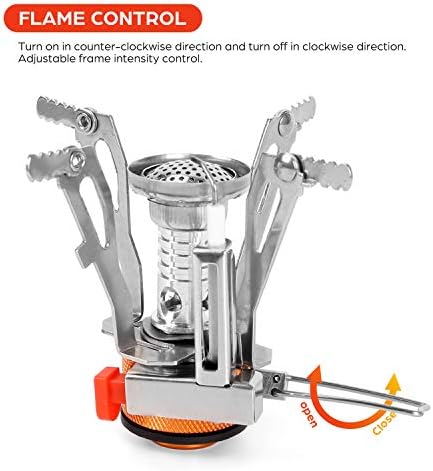 Odoland Camping Stove with Fuel Can Stabilizer, Portable Windproof Camping Gas Stove with Carry Case, Mini Foldable Gas Tank Tripod, Pocket Stove Perfect for Camping, Hiking and Trekking