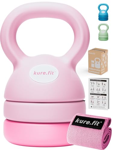 kure.fit Adjustable Kettlebell | 5 lb - 12 lb | Kettlebell Weights Set for Home Gym | Full-Body Workouts, Strength Training, Weight Loss | Fabric Booty Band | Beginners & Women | Pink