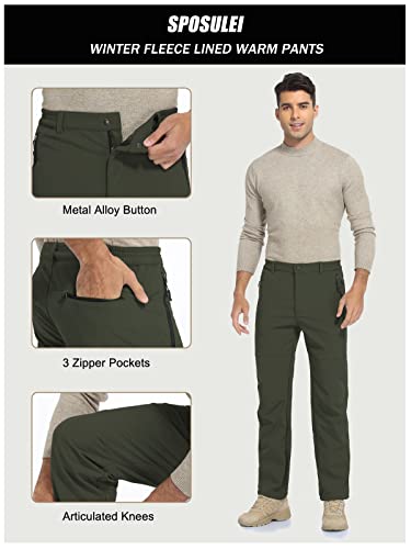 Sposulei Men's Winter Snow Ski Waterproof Fleece Lined Pants Insulated Softshell Pants With Zipper Pockets #TOP4