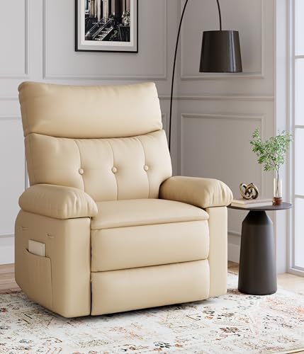 Image of GarveeHome Recliner Chair - PU Leather Manual Recliner for Adults, Lazy Chair with 1.5X Sponge Comfort Arm and Back for Living Room, Bedroom