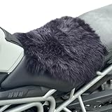 MotoCoverz 'The Nomad' Long‑Wool Sheepskin Seat Pad – 36 × 34.5 cm Adventure/Touring Motorcycle Cushion – Secure Straps, Temperature‑Regulating, Handmade in UK (Black)