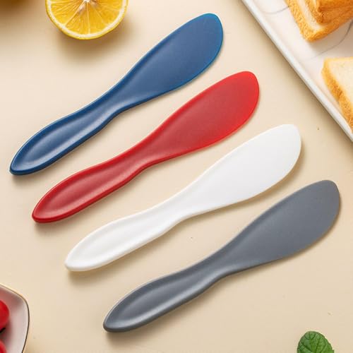 4 Stück Plastik Buttermesser Aufstrichmesser für Marmelade Butter Sahne Käse, Antihaft Besteck Buttermesser Kunststoff Rutschfester Buttermesser Kleine Buttermesser (Blue+Grey+White+Red, 17.7x3.5x1)