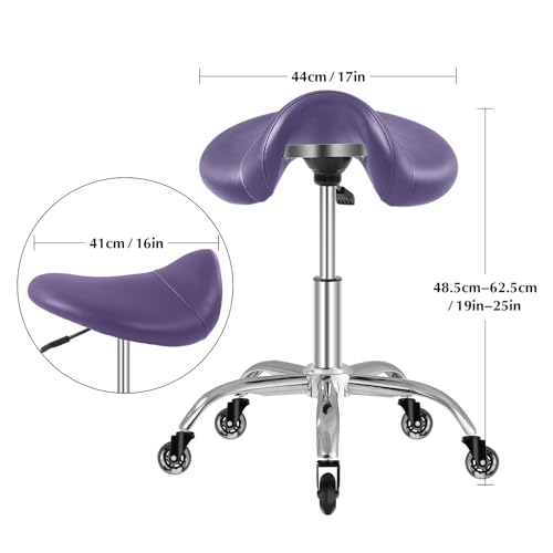 Image of SALONFACTORY Saddle Stool with Wheels 300 lbs Weight Capacity, Heavy Duty Rolling Stool for Medical Massage Salon Kitchen Spa Drafting Nail-Tech,Height Adjustable,360 Swivel,Wide Thick Seat Padding