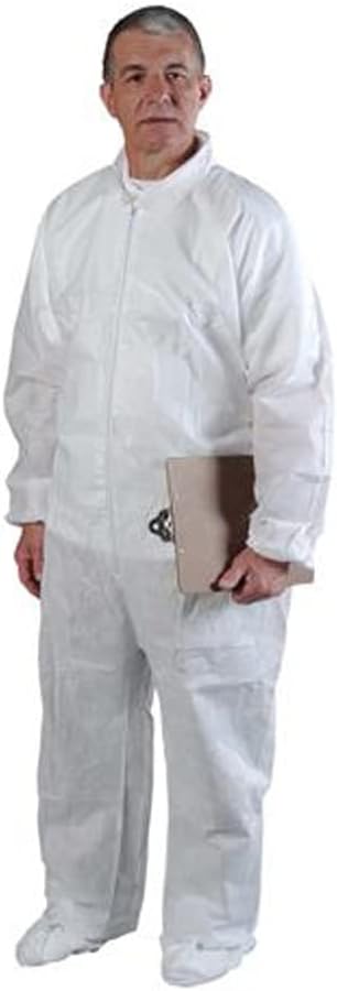 Alpha Pro Tech CV-74832-6 Critical Cover AlphaGuard Serged Seam Coverall with AquaTrak Boots, Disposable, Elastic Cuff, 3X-Large, White (Case of 25)