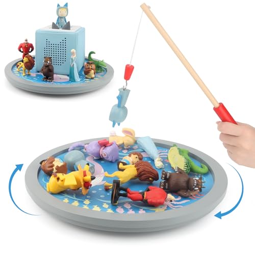 RZYLKA 360° Round Turntable for Tonies Figures Storage, Fun Fishing Game with Magnetic Hook to “Catch” for Tonies Characters, Ocean Theme Wooden Organizer Storage Shelf Display for Toniebox 1/2 by RZYLKA - Used condition - US$19.89